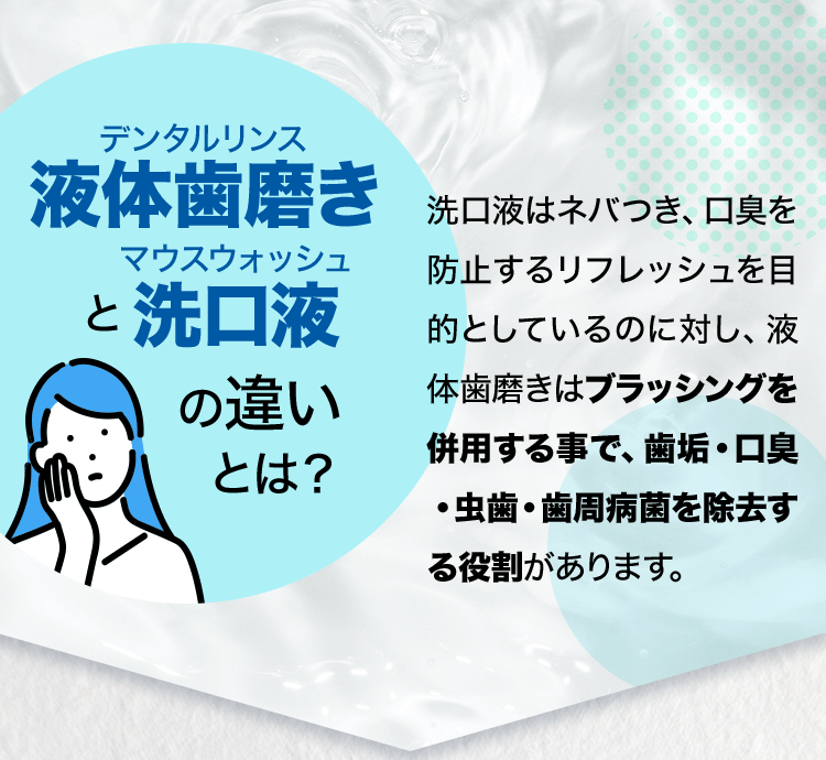 液体歯磨き（デンタルリンス）と洗口液（マウスウォッシュ）の違いとは？